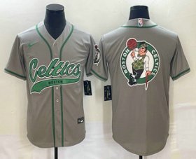 Cheap Men\'s Boston Celtics Gray Team Big Logo With Patch Stitched Baseball Jersey