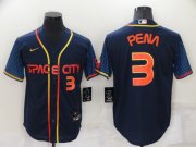 Wholesale Cheap Men's Houston Astros #3 Jeremy Pena Number 2022 Navy Blue City Connect Cool Base Stitched Jersey