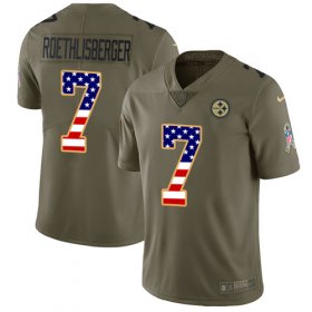 Wholesale Cheap Nike Steelers #7 Ben Roethlisberger Olive/USA Flag Men\'s Stitched NFL Limited 2017 Salute To Service Jersey