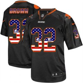 Wholesale Cheap Nike Browns #32 Jim Brown Black Men\'s Stitched NFL Elite USA Flag Fashion Jersey