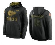 Wholesale Cheap Men's Kansas City Chiefs #15 Patrick Mahomes Black 2020 Salute To Service Sideline Performance Pullover Hoodie