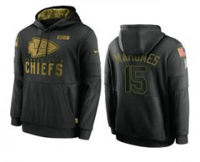Wholesale Cheap Men\'s Kansas City Chiefs #15 Patrick Mahomes Black 2020 Salute To Service Sideline Performance Pullover Hoodie
