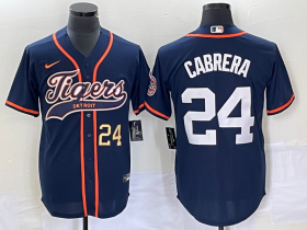 Wholesale Cheap Men\'s Detroit Tigers #24 Miguel Cabrera Number Navy Blue Cool Base Stitched Baseball Jersey