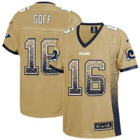 Wholesale Cheap Nike Rams #16 Jared Goff Gold Women\'s Stitched NFL Elite Drift Fashion Jersey