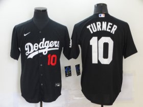 Wholesale Cheap Men\'s Los Angeles Dodgers #10 Justin Turner Black Stitched MLB Cool Base Nike Jersey