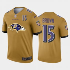 Wholesale Cheap Baltimore Ravens #15 Marquise Brown Gold Men\'s Nike Big Team Logo Player Vapor Limited NFL Jersey