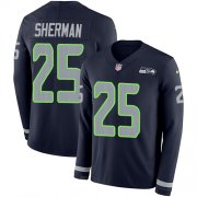 Wholesale Cheap Nike Seahawks #25 Richard Sherman Steel Blue Team Color Men's Stitched NFL Limited Therma Long Sleeve Jersey