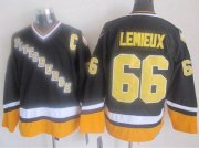 Wholesale Cheap Penguins #66 Mario Lemieux Black/Yellow CCM Throwback Stitched NHL Jersey