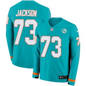 Wholesale Cheap Nike Dolphins #73 Austin Jackson Aqua Green Team Color Men\'s Stitched NFL Limited Therma Long Sleeve Jersey