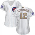 Wholesale Cheap Cubs #12 Kyle Schwarber White(Blue Strip) 2017 Gold Program Cool Base Women's Stitched MLB Jersey