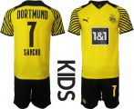 Wholesale Cheap Youth 2021-2022 Club Borussia Dortmund home yellow 7 Soccer Jersey