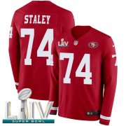 Wholesale Cheap Nike 49ers #74 Joe Staley Red Super Bowl LIV 2020 Team Color Youth Stitched NFL Limited Therma Long Sleeve Jersey