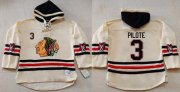 Wholesale Cheap Blackhawks #3 Pierre Pilote Cream Heavyweight Pullover Hoodie Stitched NHL Jersey