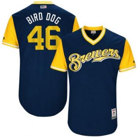 Wholesale Cheap Brewers #46 Corey Knebel Navy \"Bird Dog\" Players Weekend Authentic Stitched MLB Jersey