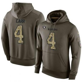Wholesale Cheap NFL Men\'s Nike Oakland Raiders #4 Derek Carr Stitched Green Olive Salute To Service KO Performance Hoodie