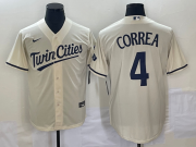 Wholesale Cheap Men's Minnesota Twins #4 Carlos Correa Cream 2022 City Connect Cool Base Stitched Jersey
