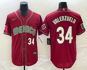 Cheap Men\'s Mexico Baseball #34 Fernando Valenzuela Number 2023 Red Blue World Baseball Classic Stitched Jersey2