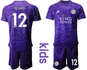 Wholesale Cheap Leicester City #12 Ward Purple Goalkeeper Kid Soccer Club Jersey