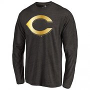 Wholesale Cheap Cincinnati Reds Gold Collection Long Sleeve Tri-Blend T-Shirt Black