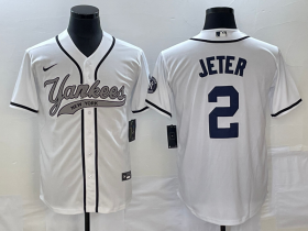 Wholesale Cheap Men\'s New York Yankees #2 Derek Jeter White Cool Base Stitched Baseball Jersey