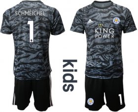 Wholesale Cheap Leicester City #1 Schmeichel Black Goalkeeper Kid Soccer Club Jersey