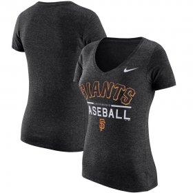 Wholesale Cheap San Francisco Giants Nike Women\'s Practice 1.7 Tri-Blend V-Neck T-Shirt Heathered Black