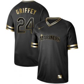 Wholesale Cheap Nike Mariners #24 Ken Griffey Black Gold Authentic Stitched MLB Jersey