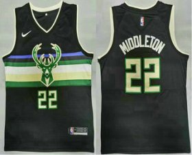 Wholesale Cheap Men\'s Milwaukee Bucks #22 Khris Middleton Black 2021 Nike Swingman Stitched Jersey