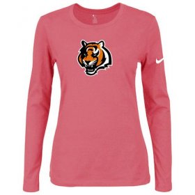 Wholesale Cheap Women\'s Nike Cincinnati Bengals Of The City Long Sleeve Tri-Blend NFL T-Shirt Pink-2