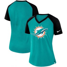 Wholesale Cheap Women\'s Miami Dolphins Nike Aqua-Black Top V-Neck T-Shirt