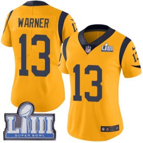 Wholesale Cheap Nike Rams #13 Kurt Warner Gold Super Bowl LIII Bound Women\'s Stitched NFL Limited Rush Jersey