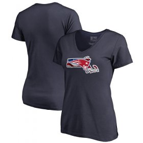 Wholesale Cheap Women\'s New England Patriots NFL Pro Line by Fanatics Branded Navy Banner State V-Neck T-Shirt