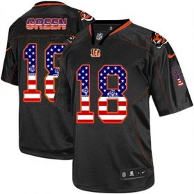 Wholesale Cheap Nike Bengals #18 A.J. Green Black Men\'s Stitched NFL Elite USA Flag Fashion Jersey