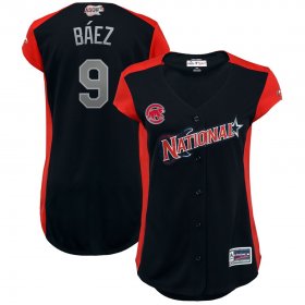 Wholesale Cheap National League #9 Javier Baez Majestic Women\'s 2019 MLB All-Star Game Workout Player Jersey Navy