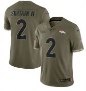 Wholesale Cheap Men's Denver Broncos #2 Pat Surtain II 2022 Olive Salute To Service Limited Stitched Jersey
