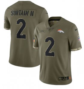 Wholesale Cheap Men\'s Denver Broncos #2 Pat Surtain II 2022 Olive Salute To Service Limited Stitched Jersey