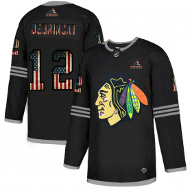 Wholesale Cheap Chicago Blackhawks #12 Alex DeBrincat Adidas Men\'s Black USA Flag Limited NHL Jersey