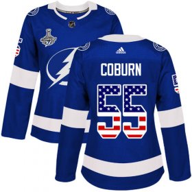 Cheap Adidas Lightning #55 Braydon Coburn Blue Home Authentic USA Flag Women\'s 2020 Stanley Cup Champions Stitched NHL Jersey