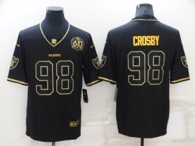 Wholesale Cheap Men\'s Las Vegas Raiders #98 Maxx Crosby Black Golden Edition 60th Patch Stitched Nike Limited Jersey