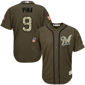 Wholesale Cheap Brewers #9 Manny Pina Green Salute to Service Stitched MLB Jersey