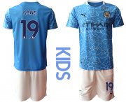 Wholesale Cheap Youth 2020-2021 club Manchester City home blue 19 Soccer Jerseys