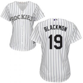 Wholesale Cheap Rockies #19 Charlie Blackmon White Strip Home Women\'s Stitched MLB Jersey