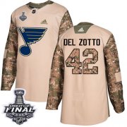 Wholesale Cheap Adidas Blues #42 Michael Del Zotto Camo Authentic 2017 Veterans Day 2019 Stanley Cup Final Stitched NHL Jersey