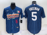 Wholesale Cheap Men's Los Angeles Dodgers #5 Freddie Freeman Number Rainbow Blue Red Pinstripe Mexico Cool Base Nike Jersey