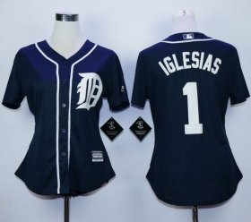 Wholesale Cheap Tigers #1 Jose Iglesias Navy Blue Fashion Women\'s Stitched MLB Jersey
