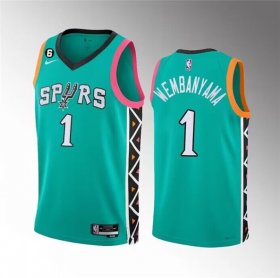 Wholesale Cheap Men\'s San Antonio Spurs #1 Victor Wembanyama Teal 2022-23 City Edition Swingman With NO.6 Patch Stitched Basketball Jersey