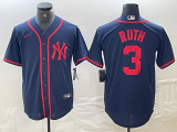 Cheap Men's New York Yankees #3 Babe Ruth Navy Red Fashion Cool Base Jersey