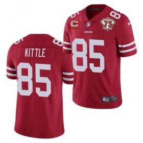 Wholesale Cheap Men\'s San Francisco 49ers #85 George Kittle 2021 Red With C Patch 75th Anniversary Vapor Untouchable Limited Stitched Jerseys