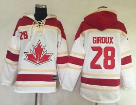 Wholesale Cheap Team CA. #28 Claude Giroux White Sawyer Hooded Sweatshirt 2016 World Cup Stitched NHL Jersey
