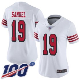 Wholesale Cheap Nike 49ers #19 Deebo Samuel White Rush Women\'s Stitched NFL Limited 100th Season Jersey